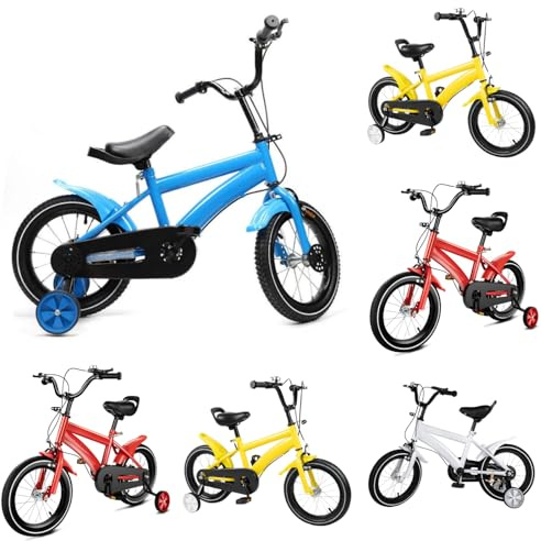 GDSKR 14 Inch Children's Bicycle, with Training Wheel Stabilisers, Girls Boys Outdoor Cycling Bicycle,Removable Stabilisers, Carbon Steel with Adjustable Seat, for 3-6 Years Old (blue)