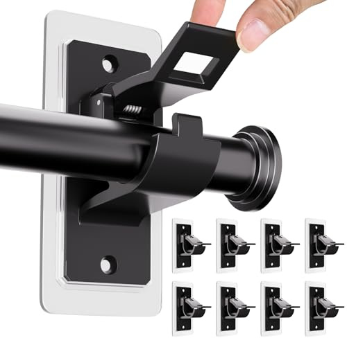 BelleVive 8 Piezas de Soporte para Barras de Cortina sin taladrar, Soportes de Barra de Cortina autoadhesivos, sin Agujero, Ganchos multifuncionales sin Clavos para baño, Dormitorio, Negro