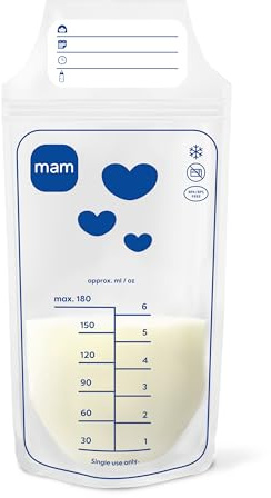 MAM Sacs de stockage de lait | Lot de 100 | Solution de stockage du lait maternel anti-fuite et pré-stérilisée | Design peu encombrant | Facile à verser et à ranger | Essentiels pour bébé pour