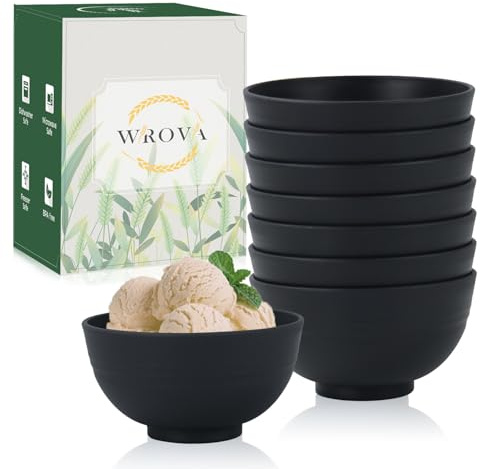 Wrova Snackschalen – Kleine Schüssel-Set 8 Stück – Unzerbrechliche, wiederverwendbare Kunststoffschalen – 280 ml Küchenschalen für Desserts, Obst und Dips – Mikrowellen- und spülmaschinenfest – Schwar