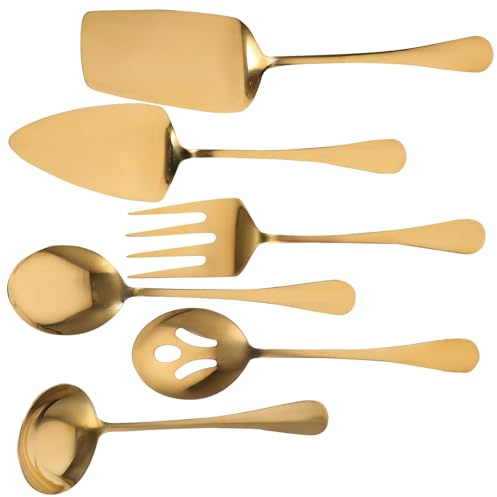 Veemoon Juego de Vajilla Dorada de Acero Inoxidable para Servir, Cuchara y Tenedor Multifunción, Material Resistente, Adecuado para Hogar y Restaurantes, Set Completo para Cenas y Fiestas