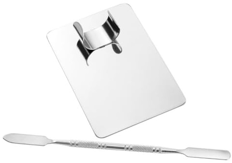 Zerodeko Palette de Mélange Maquillage Professionnelle en Acier Inoxydable 1 Pièce avec Spatule Cosmétique Plateau Mélangeur pour Fond de Teint et Nail Art Outil Polyvalent pour Artistes
