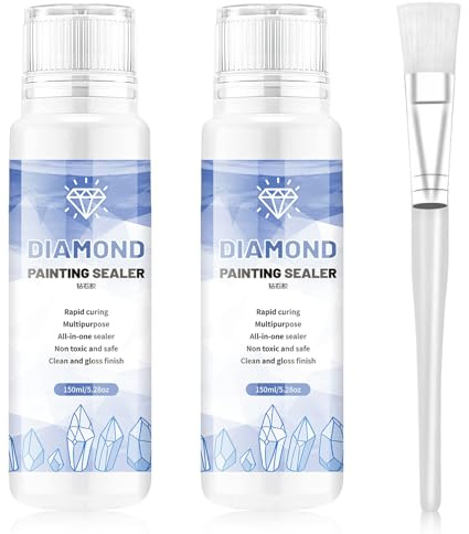 2 x 150ml Diamond Painting Versiegelung mit Pinsel,Diamond Painting Kleber mit Schwammkopf, Versiegelung Diamond Painting, Strahlend, Schnelltrocknend, Staubdicht,Diamond Art Sealer