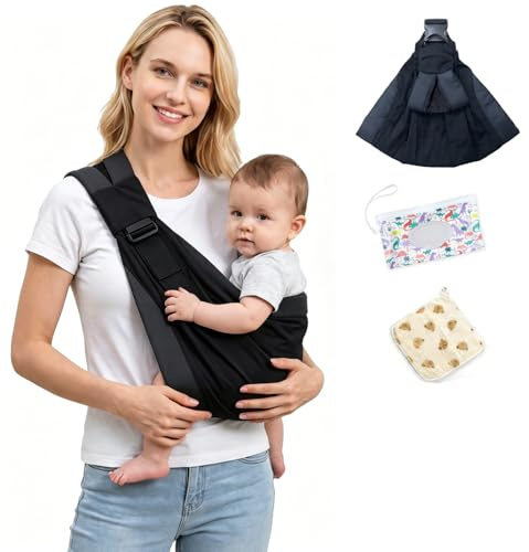 Baby Carrier Newborn to Toddler - Ergonomic, Cozy and Lightweight Infant Carrier for 3-20kg, Effortless to Put On, Ideal for Hands-Free Parenting, Enhanced Lumbar Support (Black)