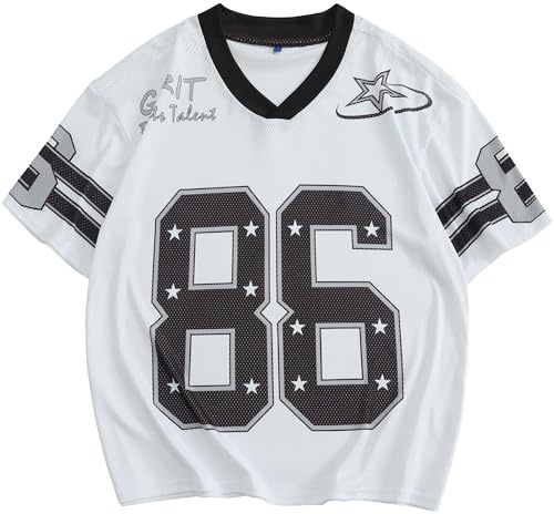 Zaitun T-shirt da uomo in jersey Y2k con grafica alla moda, oversize, scollo a V, maglietta casual a maniche corte, top estivi per l'uso quotidiano, bianco, M