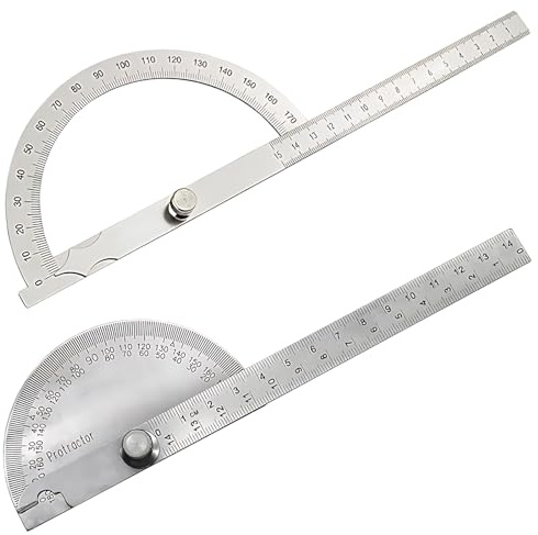 2 pezzi 0-180° trasportatore angolare in metallo acciaio inox, goniometro regolabile in metallo, righello, multifunzione, righello di misurazione regolabile, per scuole, falegnami, pittori e