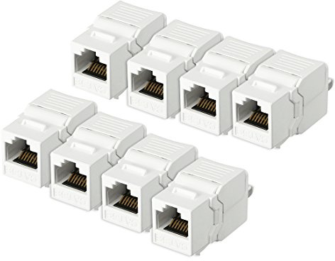 Aexit RJ 45 Distribution electrical keyston-e Jack Module Cat 5E FTP 500 Mhz 10GB No Tools Needed - 8 Pack White