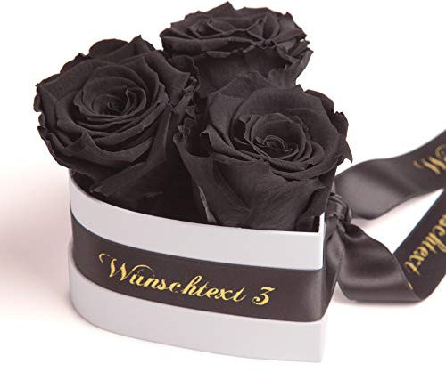 Infinity Rosenbox Herz Widmung personalisiert - 3 schwarze Rosen in Box 10x12cm haltbar 3 Jahre - persönliche Frauen Geschenke Rosemarie Schulz Heidelberg (Wunschtext, Schwarz)
