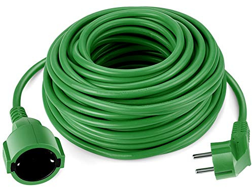 Cable alargador Schuko de 20 Metros, Color Verde, Cable de alimentación IP44 hasta 3500 W, para jardín y práctico para el Exterior.