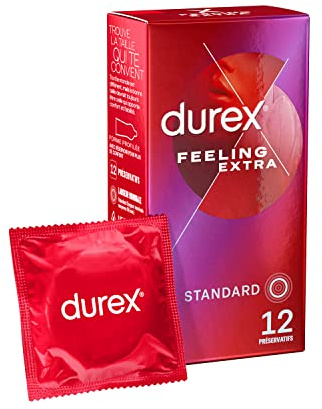 Durex FEELING EXTRA - 12 Préservatifs Homme Fins et Extra Lubrifiés