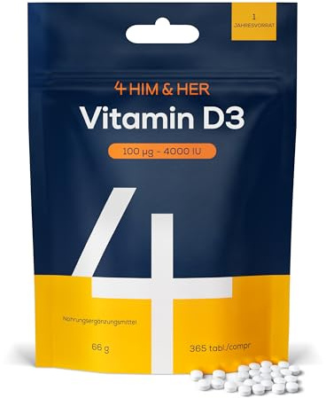 Vitamine D3 4000 UI (100µg) – 365 Petits Comprimés (1 An) – Vitamin D Haute Dose pour Immunité et Muscles – Cholécalciférol Pur – 4 HIM & HER