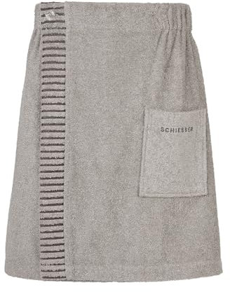 Schiesser Frottier Saunakilt Rom für Herren | 100% Baumwolle aus nachhaltiger Produktion | weich, saugstark, 3-Fach weitenverstellbar | 46-54 | Hellgrau