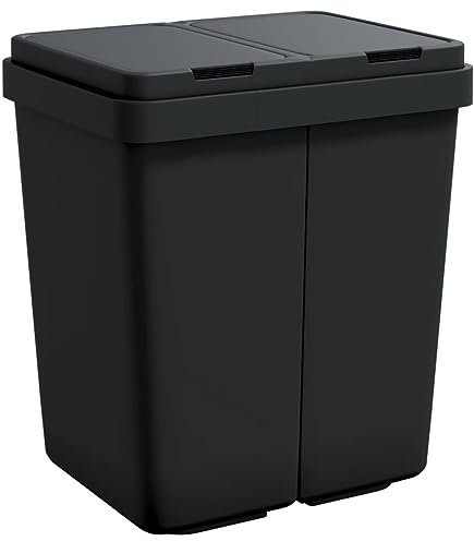 vidaXL Duo Mülleimer, Abfalleimer mit 2 Fächern, Doppel Mülleimer für Küche Wohnzimmer Toilette, Müllbehälter Abfallbehälter Papierkorb, Anthrazit