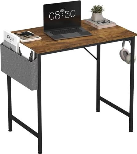 Computer Desk, Office Work Desk, Laptop Table with Storage Bag and Headphone Hook,Modern Simple Style Desks for Bedroom, Home, Office (BROWN, 80 X 50 X 75 CM)