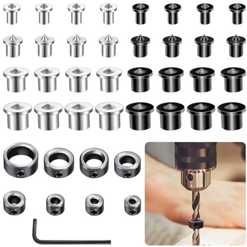 XTUDOU® 32 Stück Holzdübel Zentrierspitzen, Massiv Dübel Zentrierspitzen mit 8 Tiefenanschlag und 1 Schlüssel, für Holzverarbeitung Holz Tenon Bit Werkzeug (6/8/10/12 mm)