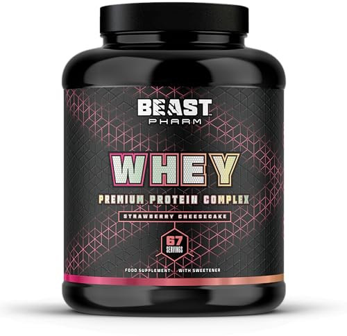 Beast Whey Protein Powder 2kg - 67 Servings - High 21g per Shake - Strawberry Protein Powder