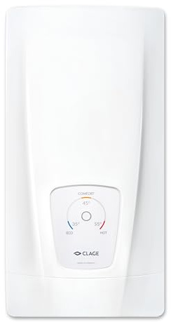 CLAGE Elektroniskt justerbar varmvattenberedare DLX24 Next, för badrum/gruppström, 24 kW 400 V, temperaturval 35, 45 eller 55 °C, energisparande, VDE-GS-certifierad, 3200-36224