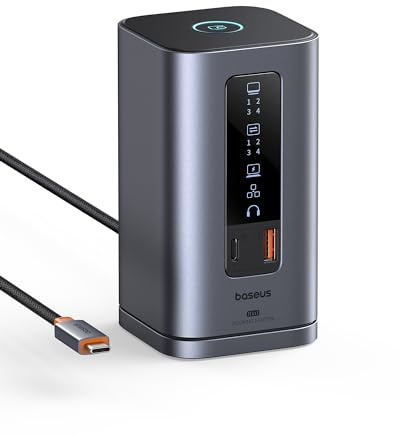Baseus Docking Station, Spacemate(Win) 11 in 1, Triple Display, 4K HDMI and DP, 10Gbps USB A/C Ports, Gigabit Ethernet, 100W PD, Audio, Laptop Docking Station for Windows/Dell/HP/Lenovo/Asus/Acer/Mac