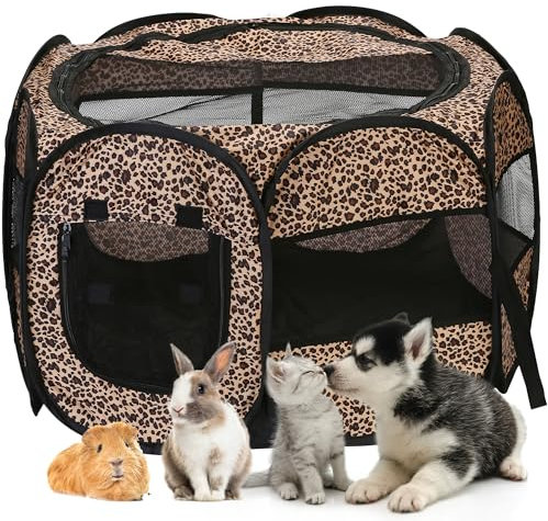 Sea Team Faltbarer Haustier-Spielplatz - Tragbares, weiches Pop-Up-Design für Hunde, Katzen und Kätzchen - Atmungsaktives Mesh-Gewebe-Käfig - Leicht und für den Innen- und Außenbereich geeignet