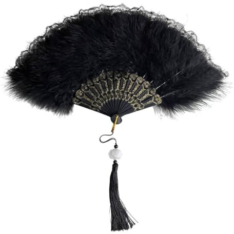 XBFOCNH 1 Pezzi Ventaglio di Piume di Marabù degli Anni '20, Vintage Ventaglio a Mano, Ventaglio Matrimonio, Decorazioni Sposa, per Costume da Matrimonio Vintage Gatsby Party Dance Fan