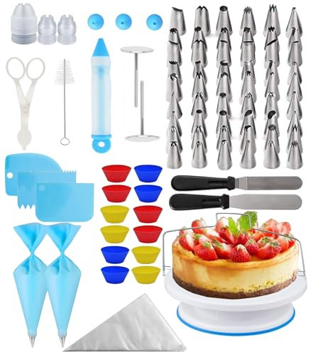 Cake Decorating Kit, 112PC, Hupecham Cake Turntable, Piping Bags and Nozzles, Baking Set Accessories Including Cake Spinner Spatula Scraper Tools