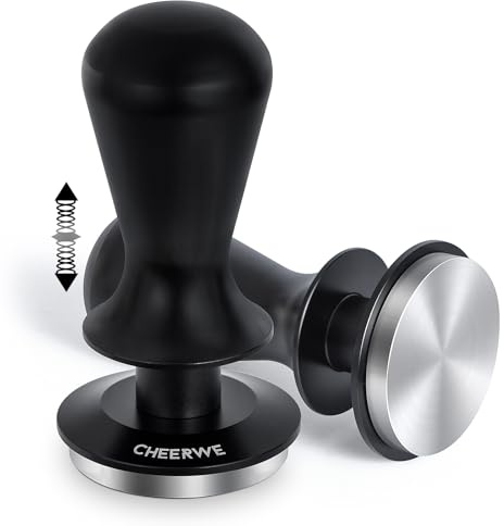 Cheerwe 53mm Espresso Tamper, Daul Spring Loaded Calibrated Tamper, Coffee Tamper for 54mm Espresso Machine, 100% Flat Stainless Steel Base Tamper, Barista Tool for Espresso Machine