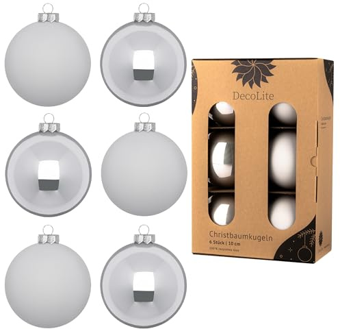 DecoLite: Christbaumkugeln aus Glas Ø 10 cm (6 Stück) - Grau - matt/glänzend