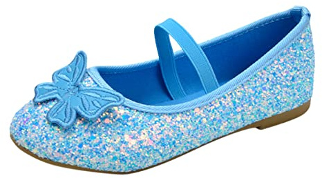 Chaussures plates pour enfants avec paillettes et nœud papillon pour fille, bleu, 8.5 UK enfant
