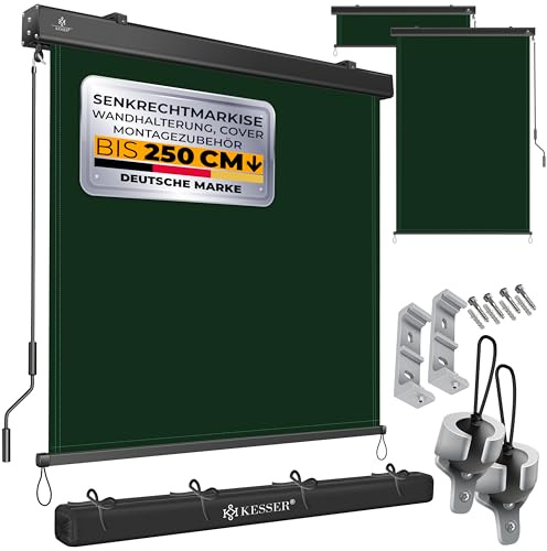 KESSER® Toldo vertical de 180 x 250 cm, con mecanismo de manivela, incluye kit de montaje y cubierta, protección solar con manivela para balcón y terraza
