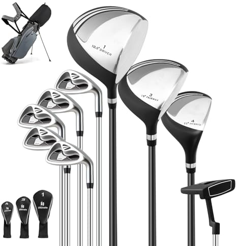 LIFEZEAL Set da golf completo da uomo, set da golf portatile destro, borsa con 7 scomparti, Putter, 3 legno: Driver #1, Fairway #3, ibrido #4, 5 ferri: #6,#7,#8,#9,Pitching Wedge (grigio/destra)