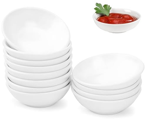 PET Cuencos Redondos para Salsa, 12 Piezas Cuencos Aperitivos, 8,8 x 2,2cm Reutilizable Plato de Vinagre, Platos para Mermeladas, Platos Redondos para Salsa de Soja, para Ketchup, Especias, Blanco