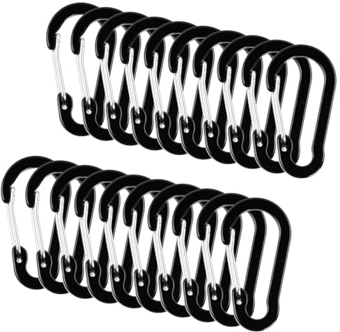 Ziyonix Mosquetones Pequeños 20 Pcs, 50mm/1.99'' Mosqueton Negro mosquetón de Aleación Aluminio con Clip en D mosquetones de Servicio Pesado para Camping, Viajes, Senderismo, Pesca, Mochila, Cinturón