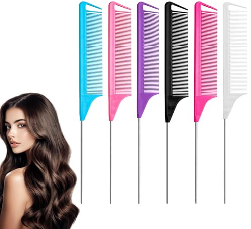 6Pcs Parrucchiere Pettine Capelli di Coda Antistatico in Fibra di Carbonio, Troncatura Acciaio Fibra Pettini Styling Resistenti al Calore, Pettine Professionale per Parrucchieri e Domestico (Tipo 2)