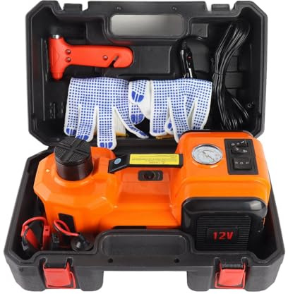 Telituny Jack di Auto Idrauliche Elettriche 5ton, Kit di del Pneumatico per Veicoli 12 V con Custodia in Plastica, Assistenza Stradale di Emergenza con Torcia LED, Gamma di Sollevamento