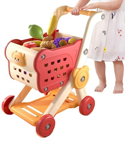 Carrito De La Compra para Niños | Juego De Carro De Supermercado Accesorios para Cocina De Juguete,Juego Interactivo Cocina para Niños Niñas Primeros Pasos Actividades Aprendizaje Preescolar