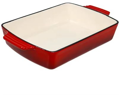 Everypan ECLAT Enamelled Cast Iron Rectangular Roasting Dish – Oven-Safe Heavy-Duty Roaster for Meat, Vegetables & Casseroles All Heat Sources Compatible (Red Dish 2L)