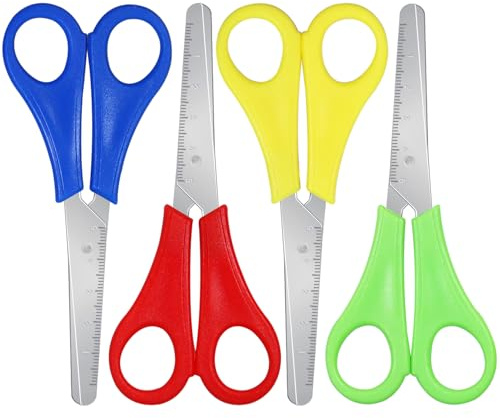 YIKTUNQ 4Pcs Kids Scissors with Rounded Tip, Safety School Scissors with cm Scale Stainless Steel Blades for Children's Art Scrapbooking DIY Craft