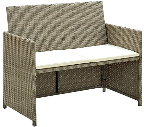 QUAHEAS 2-sitsig trädgårdsoffa med stoppning, beige poly-rotting, väderbeständig loungesoffa för utomhusbruk för terrass, balkong, trädgård, inklusive krämvit kudde