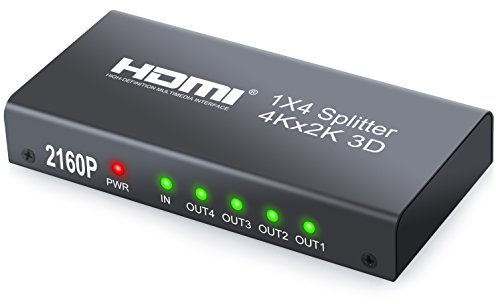 Neoteck 2160P 4Kx2K 4 Way HDMI Splitter HD Hub Smart Splitter Box HDMI Splitters 1 in 4 out 3D Active Amplifier Switcher for HDTV PC SKY Box Projector PS2 PS3 PS4 XBox360 Blu-ray DVD