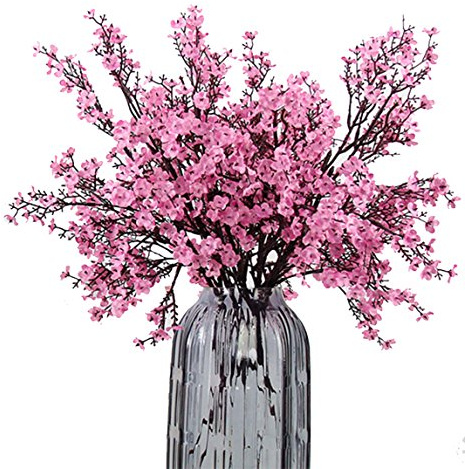 JAKY-Global Babys Breath Fabric Cloth Artificial Flowers 6 Bundle European Fake Silk Plants Decor Wedding Party Decoration Bouquets Real Touch DIY Home Garden(Pink)