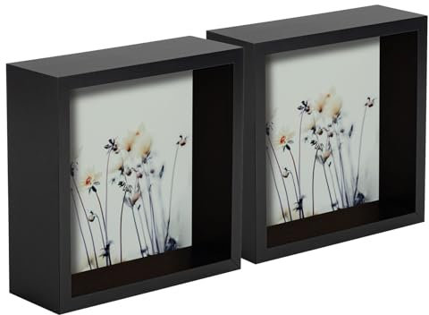Nicola Spring 3D Shadow Box Photo Frames - 6x6 (15x15cm) - Pack of 2 - Black 3D Photo Frame Box Picture Frame Deep Box Memorabilia Display Case for Crafts, Keepsakes, Wedding, Graduation