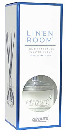 AIRPURE Reed Diffuser, 100ml Oil Set with Sticks, 8X Black Reeds, Continuous Room Scent, Diffusers for Home Use in Living Room, Kitchen or As Bathroom Freshener - Linen Room Fragrance