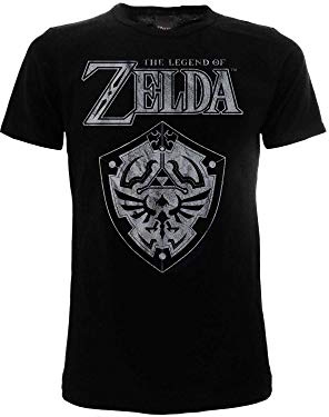 Zelda-Legend of T-Shirt Noir Original Nintendo 100% Produit Officiel Jersey Shirt Bouclier Shield Homme (L)