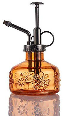 ZIUHEOA Plant Mister Glass Spray Bottle, 6 Tall Small Plant Watering Can Bronze Plastic Top Pump Indoor Spray Mister Bottle for Garden, Plants, Cleaning, Decorative (Orange)