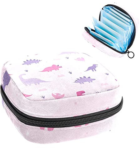 Borsa da donna per assorbenti igienici, borsa da donna per coppette mestruali, borsa portatile per tamponi con dinosauri pastello, con cerniera