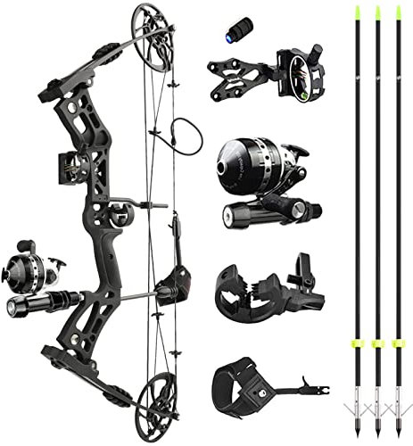 surwolf Compoundbogen Set 30-70 lbs Bogenschießen für Erwachsene Anfänger, Compoundbogen Fischen Bogenfischen Angeln mit Bogen Bogenfischerei Set, Jagd Compound Bogen und Pfeile Set (Schwarz)