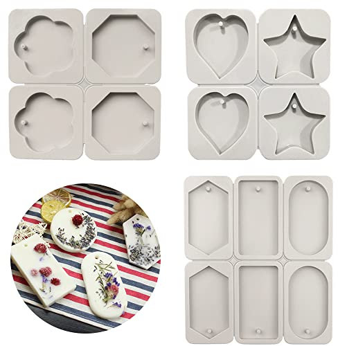 Sixfolo Silikonform Seifenform,3 Stück Silikonform Anhänger mit Loch 7 Motive Silikonharzformen Seifenformen zum Gießen für DIY Schmuck Basteln,Backen Schokolade