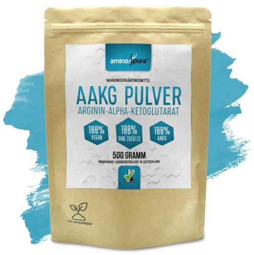 aminopure® | AAKG Pulver (Arginin Alpha Ketoglutarat) | 2:1 Verhältnis | 100% vegan und ohne unbötige Zusatzstoffe | schadstoffgeprüft im Labor | 500 Gramm