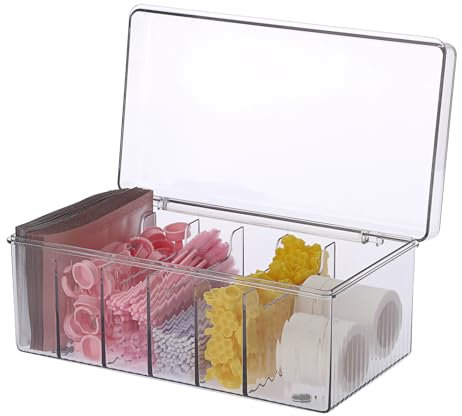 SUMTree Plastic Lash Extension Organiser Box with 6 Compartments, False Eyelash Organiser Case, Cosmetic Makeup Storage Box for Grafting Lash Extension, Eyelash Storage Box Holder, 21.5 * 12.5 * 9cm