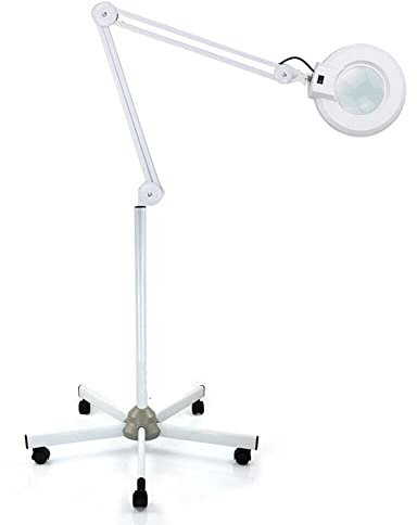 Kaichenyt lupplampa, 5 x dioptrier arbet kosmetika lupp kallt ljus med stativ fem ben och rullar, lupplampa för hobbyhantverk, vit